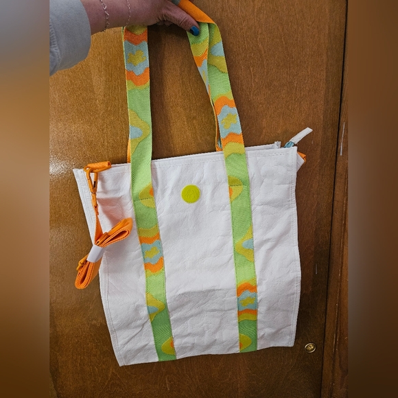 Drunk Elephant Handbags - Drunk Elephant White Tote with Lime & Orange Patterned Straps
